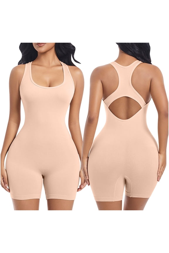 Seamless Shapewear Bodysuit for Women Tummy Control Butt Lifting Solid Color Fitness Breathable Suit for Yoga Gym Yellow B