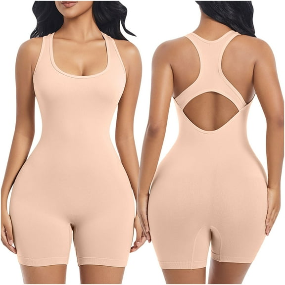 ZQUUVOU Seamless Shapewear Bodysuit for Women Tummy Control Butt Lifting Solid Color Fitness Breathable Suit for Yoga Gym Yellow B