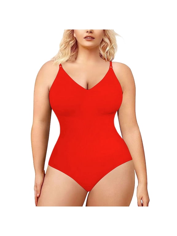 Seamless Yoga Bodysuit for Women V Neck Tummy Control Butt Lifter Shapewear Activewear One Piece Dance Unitard Red
