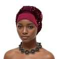 thumbnail image 1 of ZQUUVOU Sequin Turban for Women Pre-Tied Head Wraps Glitter Twisted Beanie Cap Headwear Rhinestone Soft Stretchy Turbans Burgundy A, 1 of 3