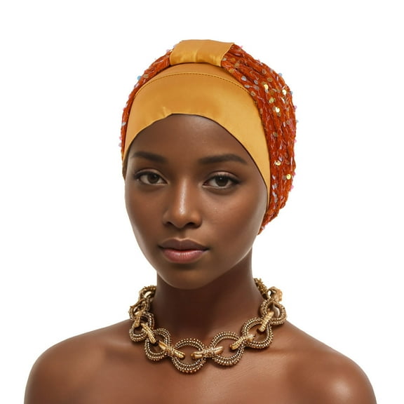 ZQUUVOU Sequin Turban for Women Pre-Tied Head Wraps Glitter Twisted Beanie Cap Headwear Rhinestone Soft Stretchy Turbans Gold A
