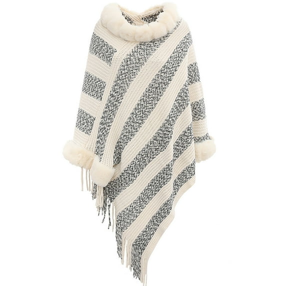 ZQUUVOU Shawl Wraps for Women Elegant Stripe Cape Open Front Poncho Scarf Blanket Cardigan Coat for Fall and Winte Black