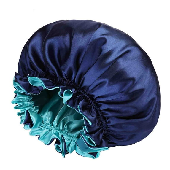 ZQUUVOU Silk Sleeping Bonnets for Women Satin Bonnet Double Layer Sleep Hair Curly Natural Hair Solid Color Shower Cap Dark Blue