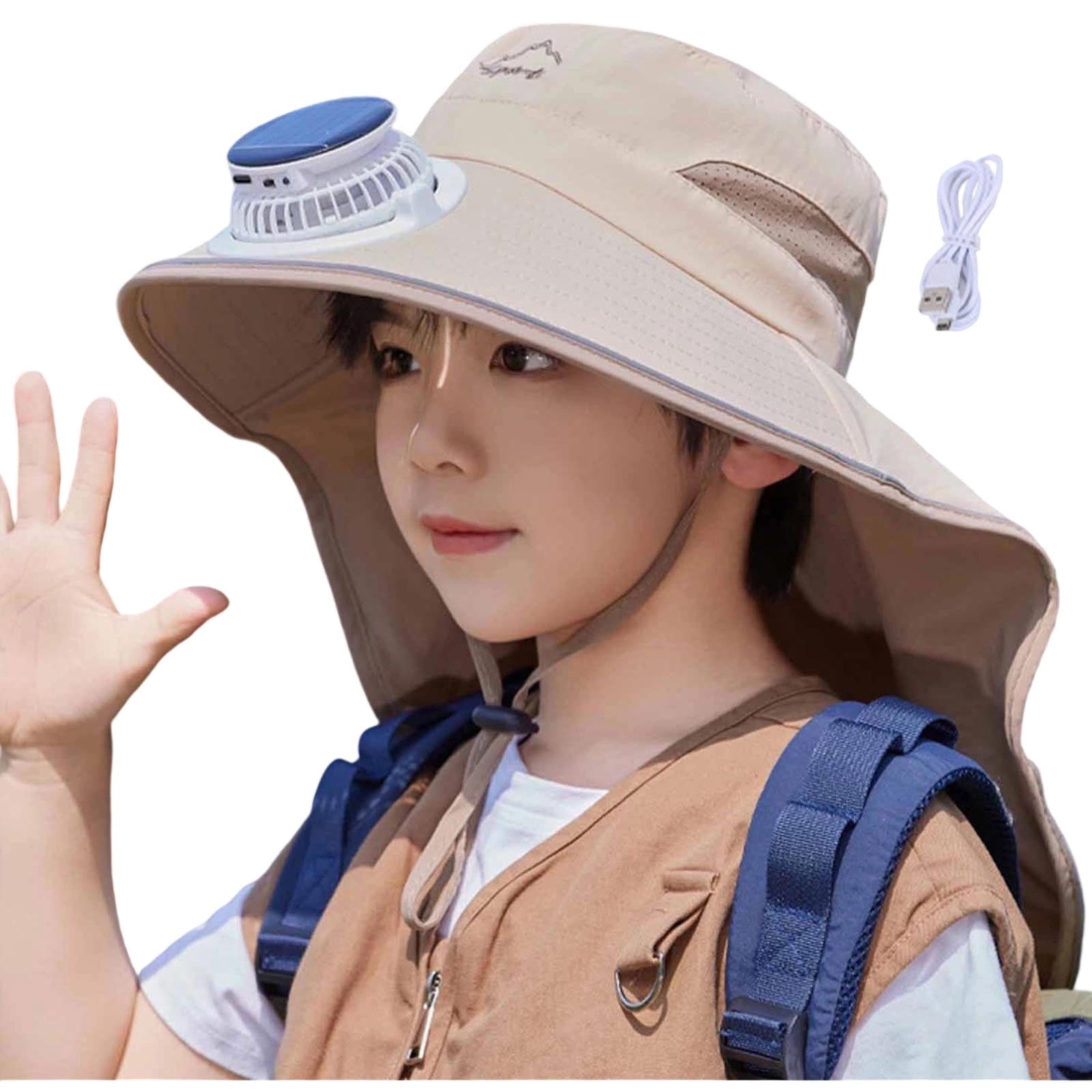 Detachable Solar Powered Fan Hat Wide Bri Suer Outdoor Sun Protection Cap for en Hiking Fishing - Dark Grey