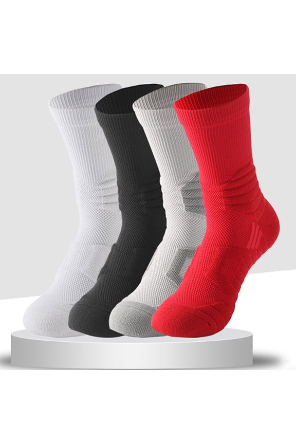 Sport Socks for Men Crew Running Socks Outdoor Running Moisture-Wicking Anti-Blister Padded Athletic Hiking Socks White