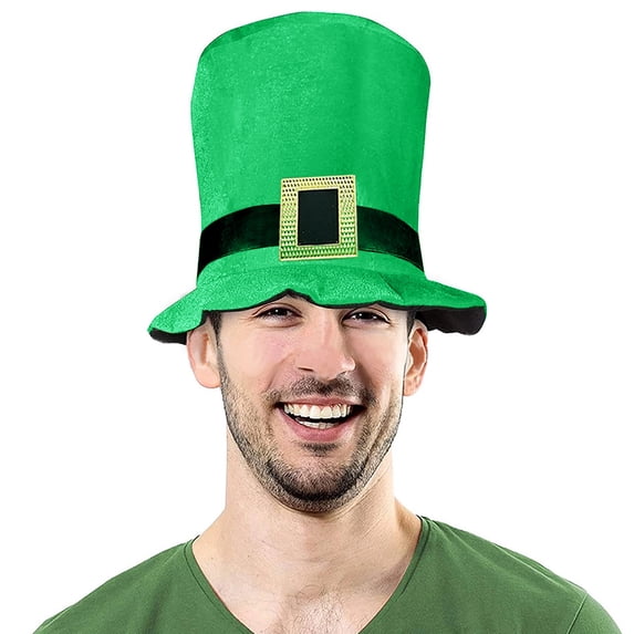 ZQUUVOU St Patrick’s Day Top Hat Green Satin Hat with Velvet Ribbon Gold Buckle for Leprechaun Festival Party Decorations Green A