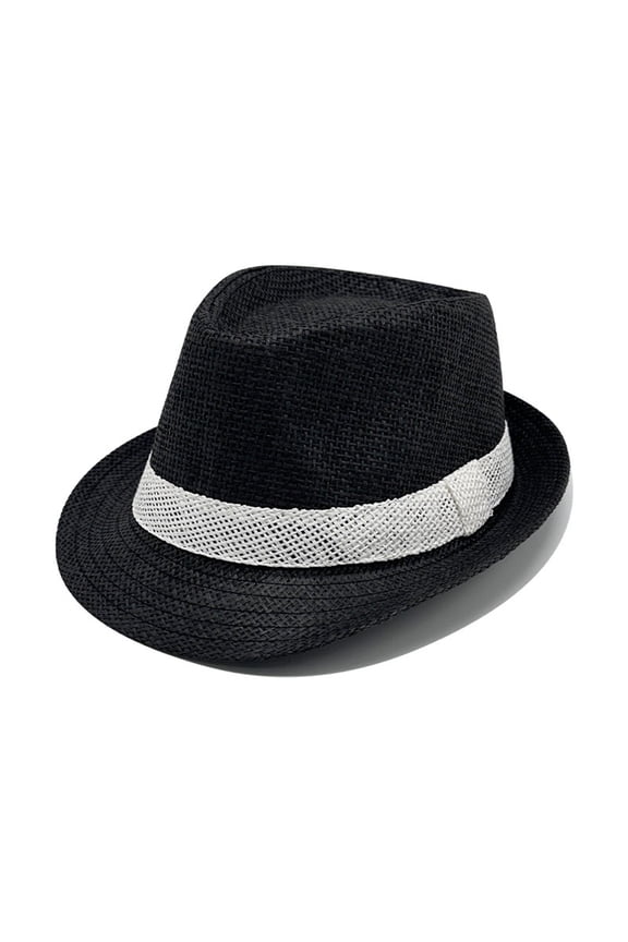 Straw Fedora Hat for Men Women Short Brim Panama Sun Summer Beach Hat Packable Breathable Vacation Wear Black