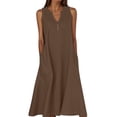 thumbnail image 1 of ZQUUVOU Summer Dresses for Women Cotton Linen Sleeveless V Neck Midi Dress with Pocket Casual Bohemian Beach Sundress Brown, 1 of 5