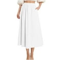 thumbnail image 1 of ZQUUVOU Summer Pleated Skirt for Women Solid Color Swing Elastic Waist Casual A Line Midi Skirt with Pocket White, 1 of 7