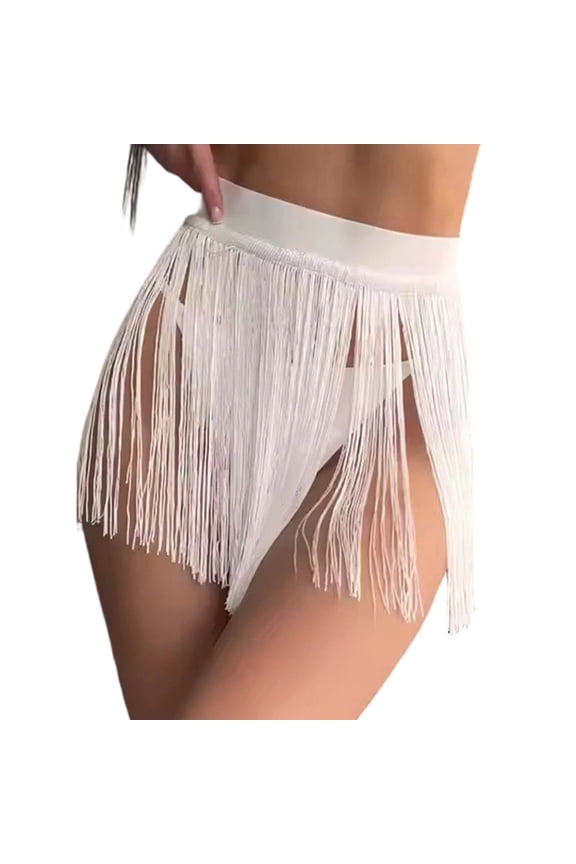 Swimsuit Coverup for Women Fringe Tassel Mini Skirt Bikini Bottom Wrap Sarong Party Dance Cover Up Skirt White