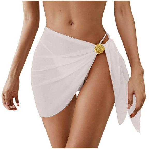 ZQUUVOU Swimsuit Coverups For Women Sarong Beach Bikini Wrap Sheer Short Skirt Chiffon Scarf For Swimwear (A-White,S)