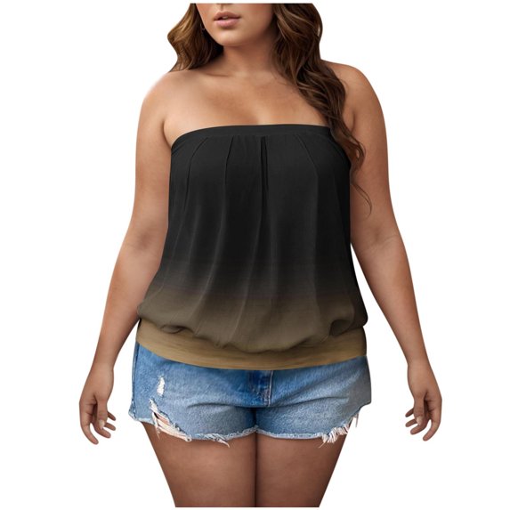 ZQUUVOU Tank Top For Women Casual Off The Shoulder Printed Crew Neck Sports Tank Tops (Khaki,2XL)
