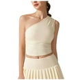 thumbnail image 1 of ZQUUVOU Tank Top For Women Casual One The Shoulder Solid Color Sports Yoga Crew Neck Tops (Beige,L), 1 of 4