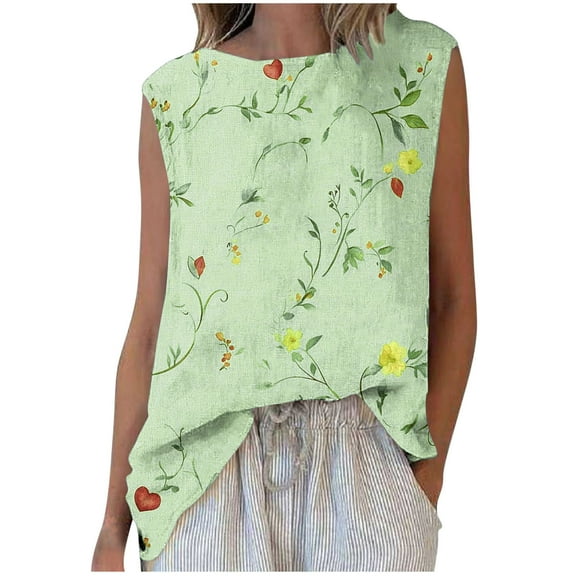 ZQUUVOU Tank Top For Women Casual Printed Crew Neck Tank (Green,S)