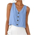 thumbnail image 1 of ZQUUVOU Tank Top For Women Casual Sleeveless Solid Button V-Neck Blouse (Blue,S), 1 of 8