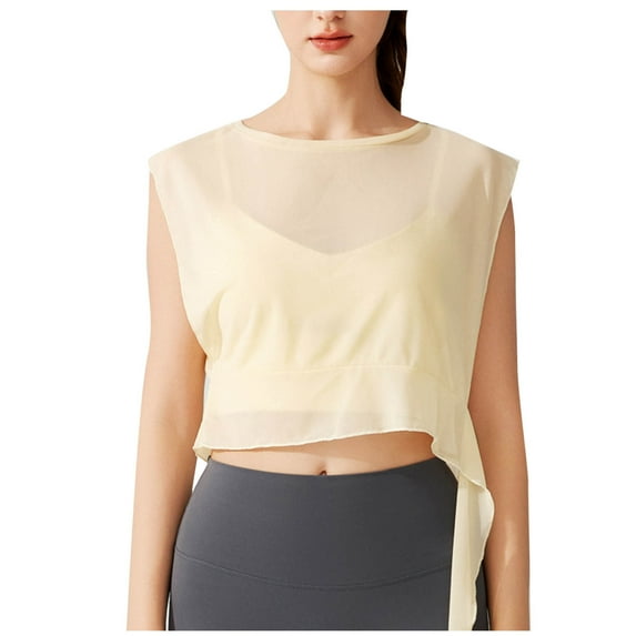 ZQUUVOU Tank Top For Women Casual Solid Color Sports Yoga Round-Neck Top (Beige,M)