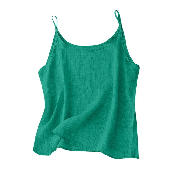 ZQUUVOU Tank Top For Women Cotton Linen Spaghetti Solid Color Casual Tops (Mint Green,L)