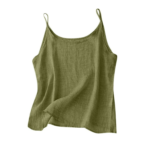 ZQUUVOU Tank Top For Women Cotton Linen Spaghetti Solid Color Casual Tops (Olive Green,2XL)