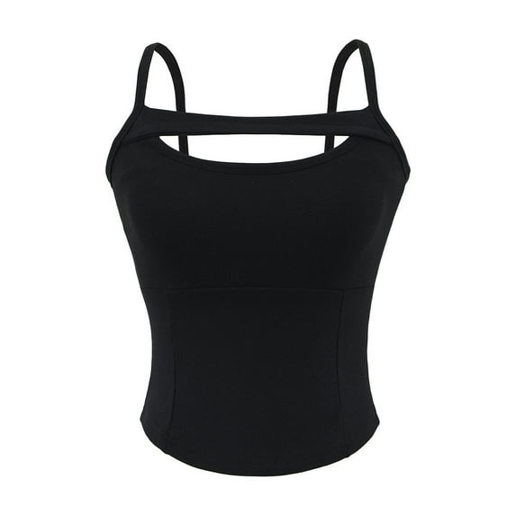 ZQUUVOU Tank Top For Women Cotton Spaghetti Crew Neck Solid Color Tops (Black,L)