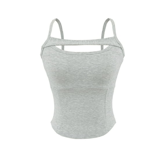 ZQUUVOU Tank Top For Women Cotton Spaghetti Crew Neck Solid Color Tops (Gray,S)