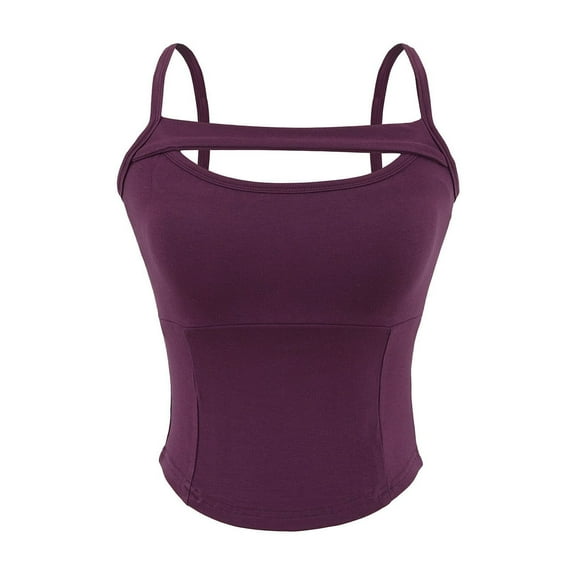 ZQUUVOU Tank Top For Women Cotton Spaghetti Crew Neck Solid Color Tops (Purple,S)