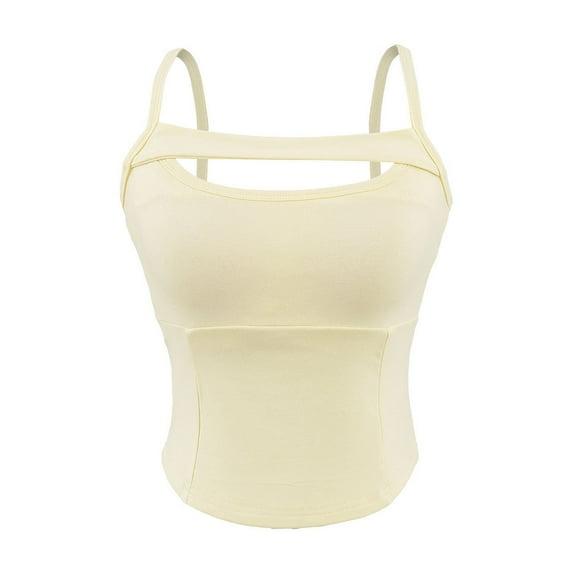 ZQUUVOU Tank Top For Women Cotton Spaghetti Crew Neck Solid Color Tops (Yellow,S)