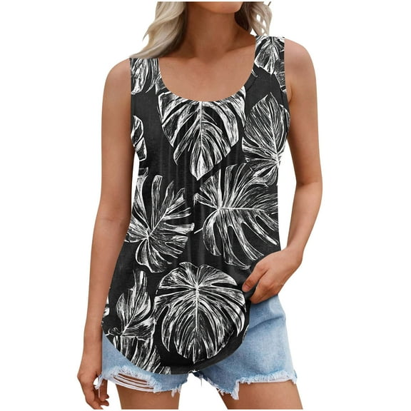 ZQUUVOU Tank Top For Women Loose Casual Crew-Neck Pleated Tops (Multicolor,M)