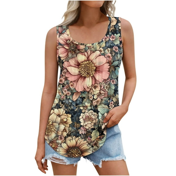 ZQUUVOU Tank Top For Women Loose Casual Crew-Neck Pleated Tops (Multicolor,S)