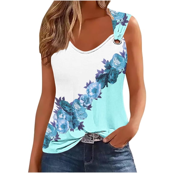 ZQUUVOU Tank Top For Women Printed Crew Neck Tops (B-Mint Green,2XL)