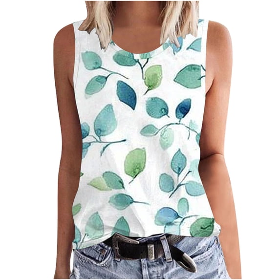 ZQUUVOU Tank Top For Women Printed Crew Neck Tunic Tee (Multicolor,L)