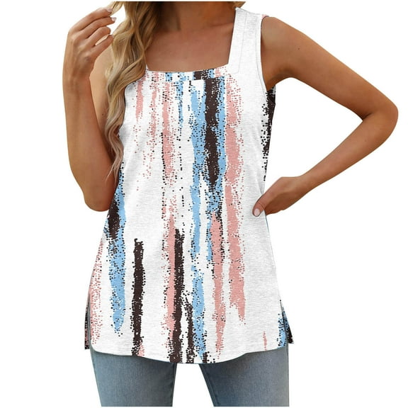 ZQUUVOU Tank Top For Women Printed Loose Square Neck Tops (White,2XL)