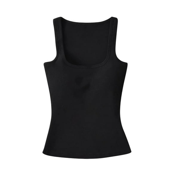 ZQUUVOU Tank Top For Women Sleeveless Round-Neck Comfy Solid Color Casual Tops (Black,L)