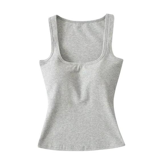 ZQUUVOU Tank Top For Women Sleeveless Round-Neck Comfy Solid Color Casual Tops (Gray,S)