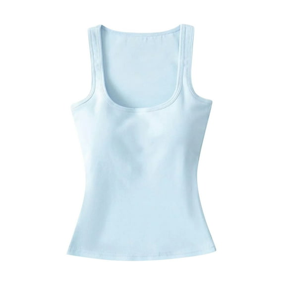 ZQUUVOU Tank Top For Women Sleeveless Round-Neck Comfy Solid Color Casual Tops (Light Blue,M)