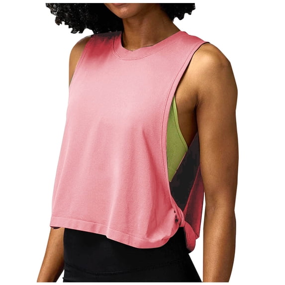 ZQUUVOU Tank Top For Women Solid Color Casual Sports Yoga Crew Neck Tops (Pink,S)