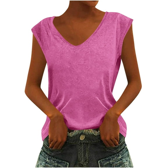 ZQUUVOU Tank Top For Women Solid Color V-Neck Tops (Hot Pink,M)