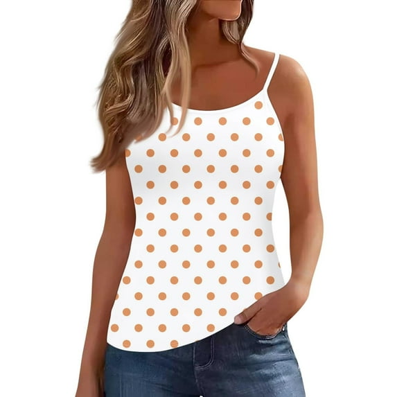 ZQUUVOU Tank Top For Women Spaghetti Printed Round Neck Sleeveless Camisole Summer Tank (Orange,XL)