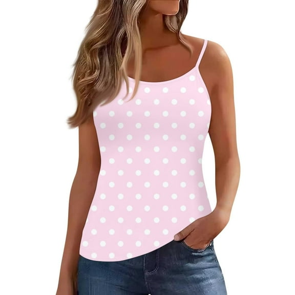 ZQUUVOU Tank Top For Women Spaghetti Printed Round Neck Sleeveless Camisole Summer Tank (Pink,L)