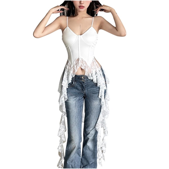 ZQUUVOU Tank Top For Women Spaghetti Strap Lace Tops (White,L)