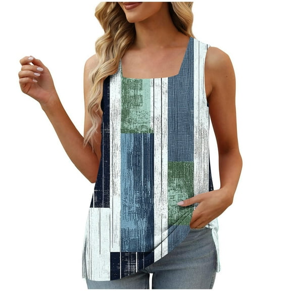 ZQUUVOU Tank Top For Women Square Neck Lace Sleeveless Printied Tops (Green,S)