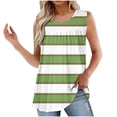 thumbnail image 1 of ZQUUVOU Tank Top For Women Stripe Front Pleated Printed Round Neck Summer Tops (Green,M), 1 of 5