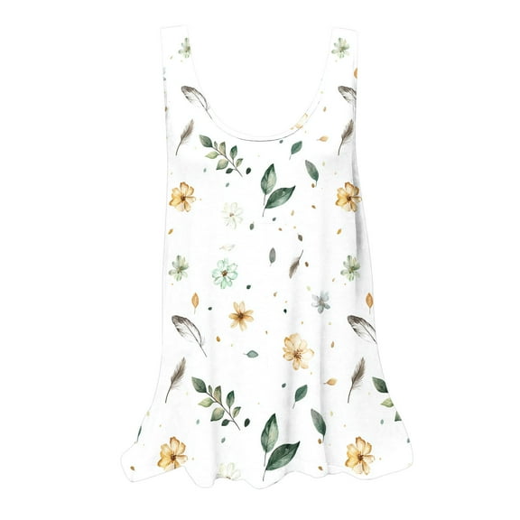 ZQUUVOU Tank Top For Women Summer Casual Printed Loose Crew Neck Tops (White,XL)