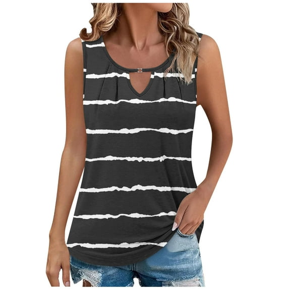 ZQUUVOU Tank Top For Women Summer Casual Printed Sleeve V Neck Top (Black,XL)