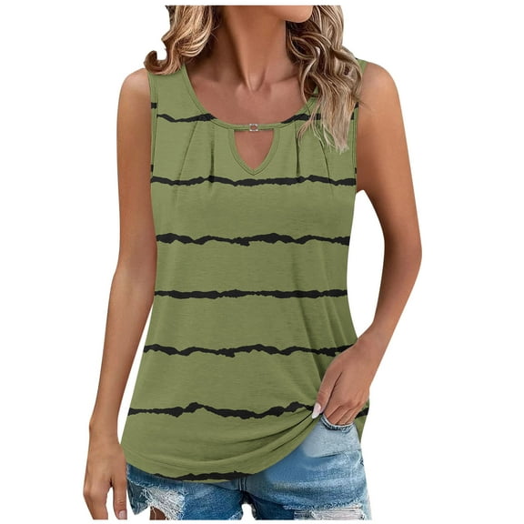 ZQUUVOU Tank Top For Women Summer Casual Printed Sleeve V Neck Top (Olive Green,M)