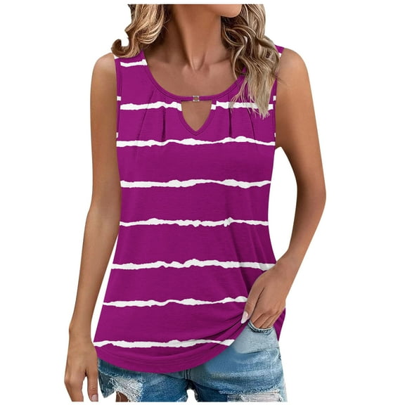 ZQUUVOU Tank Top For Women Summer Casual Printed Sleeve V Neck Top (Purple,S)