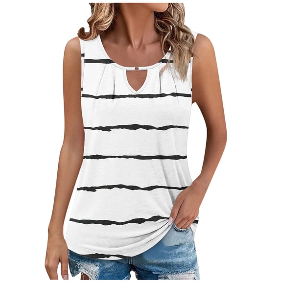 ZQUUVOU Tank Top For Women Summer Casual Printed Sleeve V Neck Top (White,S)