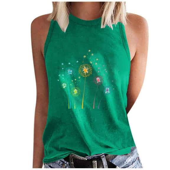 ZQUUVOU Tank Top For Women Summer Crew Neck Printed Tops (Green,S)