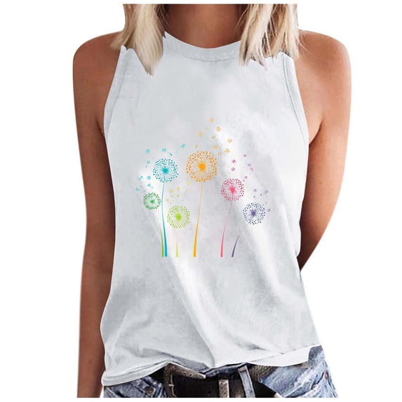 ZQUUVOU Tank Top For Women Summer Crew Neck Printed Tops (White,S)