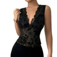 thumbnail image 1 of ZQUUVOU Tank Top For Women Summer Mesh Lace Breathable V Neck Tops (Black,S), 1 of 7