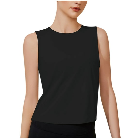 ZQUUVOU Tank Top For Women Summer Round Neck Sleeveless Solid Color Camisoles Tops (Black,L)